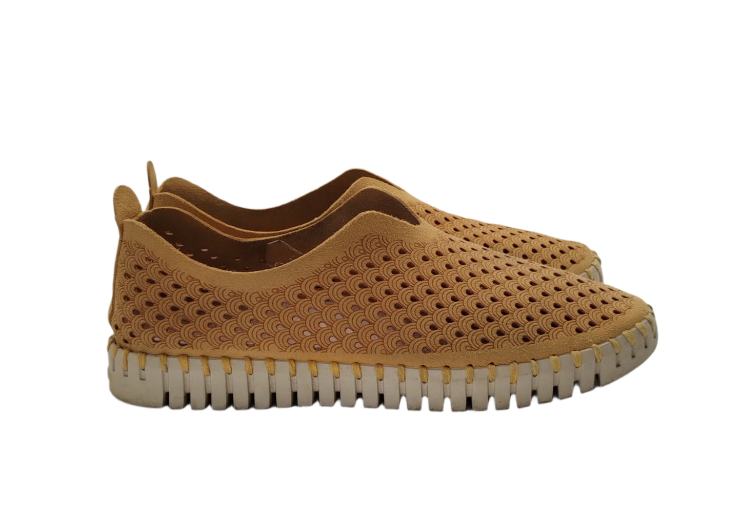 Ilse Jacobsen Hornback Tulip Mustard Perforated Slip On Shoes Size 38