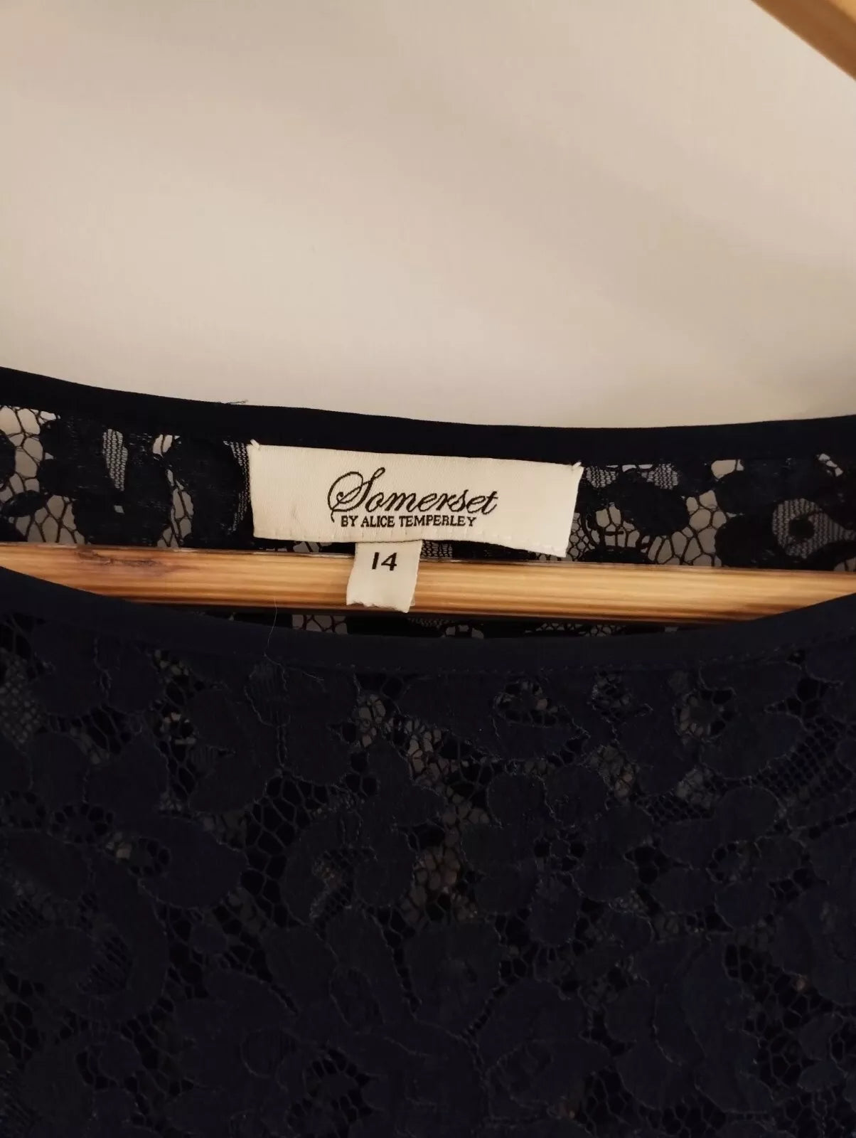 Somerset By Alice Temperley Silk Navy Lace Dress Size 14