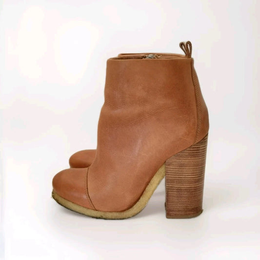 AllSaints Size Lakote Tan Leather Chunky Crepe Gum Sole Ankle Booties Size 38